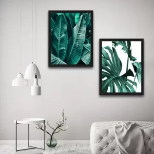 Image of Green Leaf Set Multicolor Decorative Framed Painting (2 Pieces)