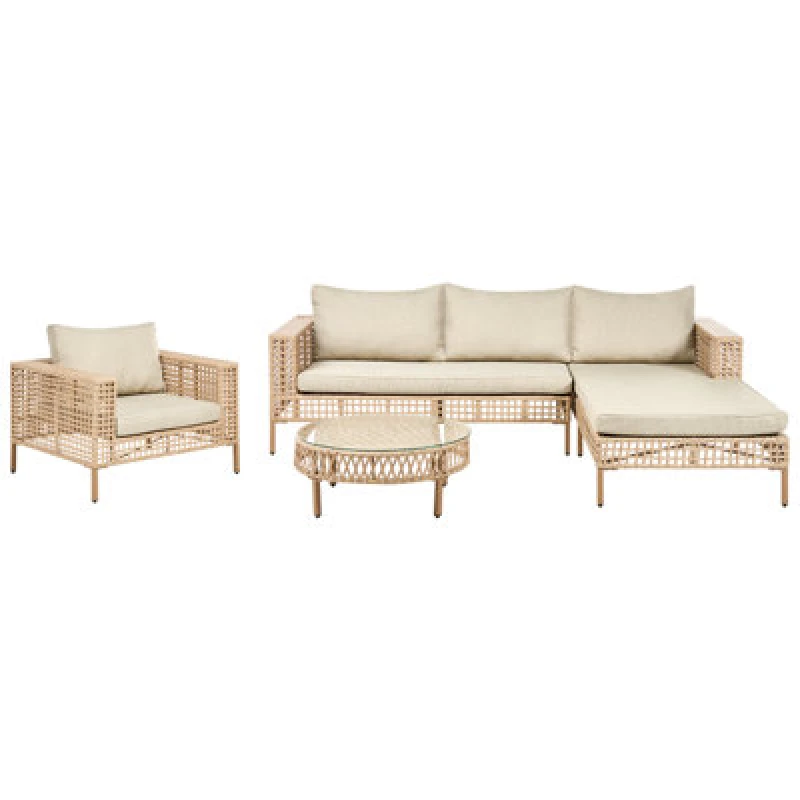 Image of Beliani Garden Lounge Set With Table 4 Seater Calasetta Left Hand Pe Rattan Beige