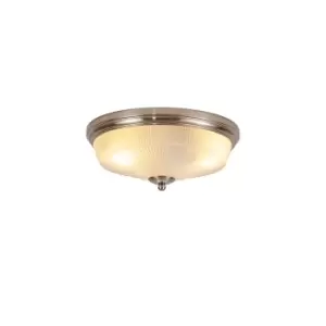 Image of DeRuyter 2 Light E27 Flush Ceiling Lamp, Satin Nickel, Frosted Glass
