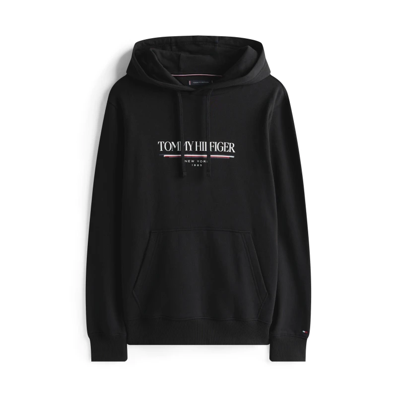 Image of Tommy Hilfiger Logo Drawstring Hoodie Black BDS male S