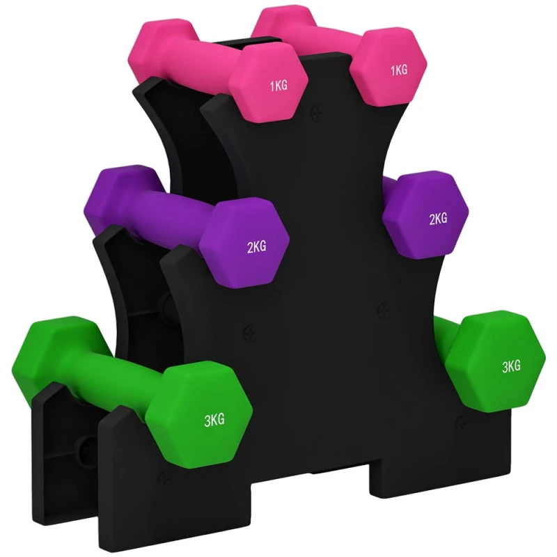 Image of Sportnow Hex Dumbbells Set With Dumbbell Rack, 2 X 1Kg, 2 X 2Kg, 2 X 3Kg, Pink A91-317V00MX