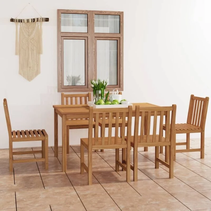 Image of vidaXL 7 Piece Garden Dining Set Solid Teak Wood, Brown 3059934