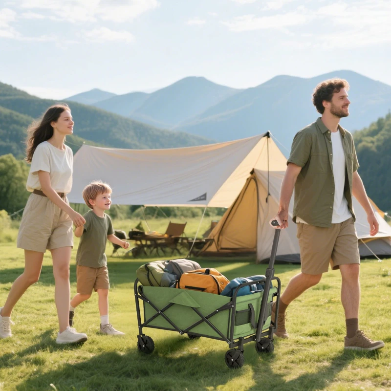 Image of OUTSUNNY 62L Festival Trolley, 120kg Heavy Duty Folding Trolley Cart, Green Green Unisex