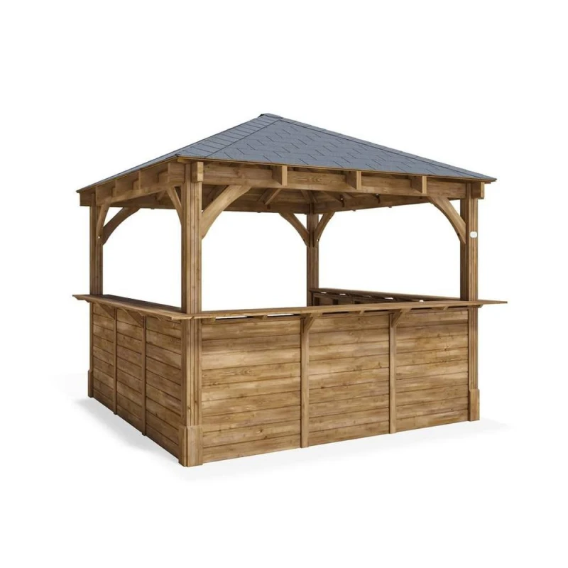 Image of Dunster House Garden Bar 3 X 3 Metres Wooden Outdoor Pub Shed Gazebo Kiosk Counter Barzebo Leviathan C