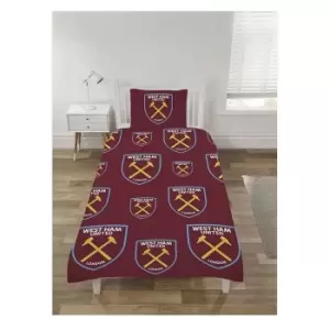 Image of Reversible Crest Duvet Cover Set (Single) (Maroon/Blue/Yellow) - Maroon/Blue/Yellow - West Ham United Fc