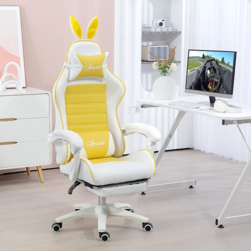 Image of VINSETTO Vinsetto - Racing Style Gaming Chair with Footrest Removable Rabbit Ears Yellow 5056725514334