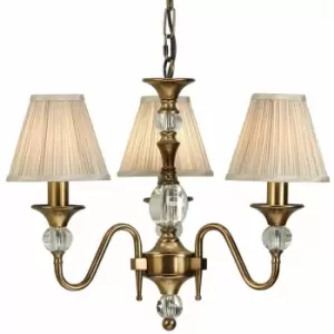 Image of Loops - Diana Ceiling Pendant Chandelier Antique Brass & Beige Pleat Shade 3 Lamp Light