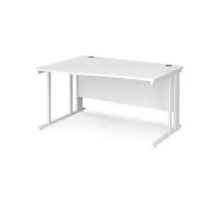 Image of Office Desk Left Hand Wave Desk 1400mm White Top With White Frame Maestro 25 MCM14WLWHWH