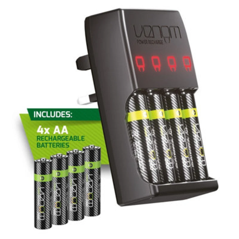 Image of Venom Pro Charge Plug In Wall Battery Charger plus 4 x AA Rechargeable Batteries Black unisex