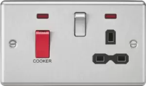 Image of KnightsBridge 45A DP Cooker Switch & 13A Switched Socket with Neons & Black Insert - Rounded Edge Brushed Chrome