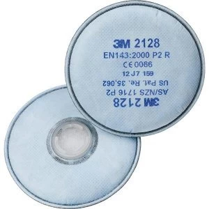 Image of 3M 2128 P2 R Particulate Filter 1 Pair Nuisance Level Organic Vapour and Acid Gas White
