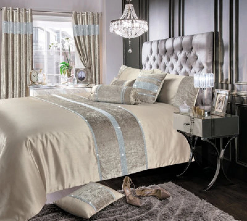 Image of Intimates Topaz Crushed Velvet Diamante Duvet Cover & Pillowcase Set - King - Natural, Cream 5029497654171