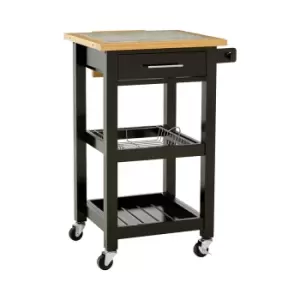 Image of Premier Housewares Pinewood Kitchen Trolley with Granite Chopping Surface - Black