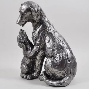 Image of Silver Dog and Puppy Sculpture 20cm