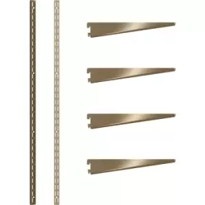 Image of Rothley Antique Twin Slot Shelving Kit 1600mm Uprights (x2) & 220mm Brackets (x4) in Brass Steel