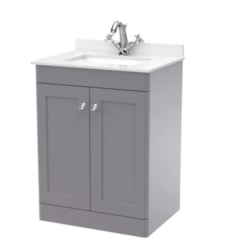 Image of Nuie Classique Floor Standing 2 Door Vanity Unit & 1 Tap Hole White Marble Top With Square Basin