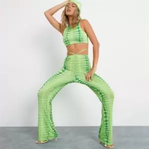 Image of I Saw It First Abstract Print Slinky Flared Trousers - Green