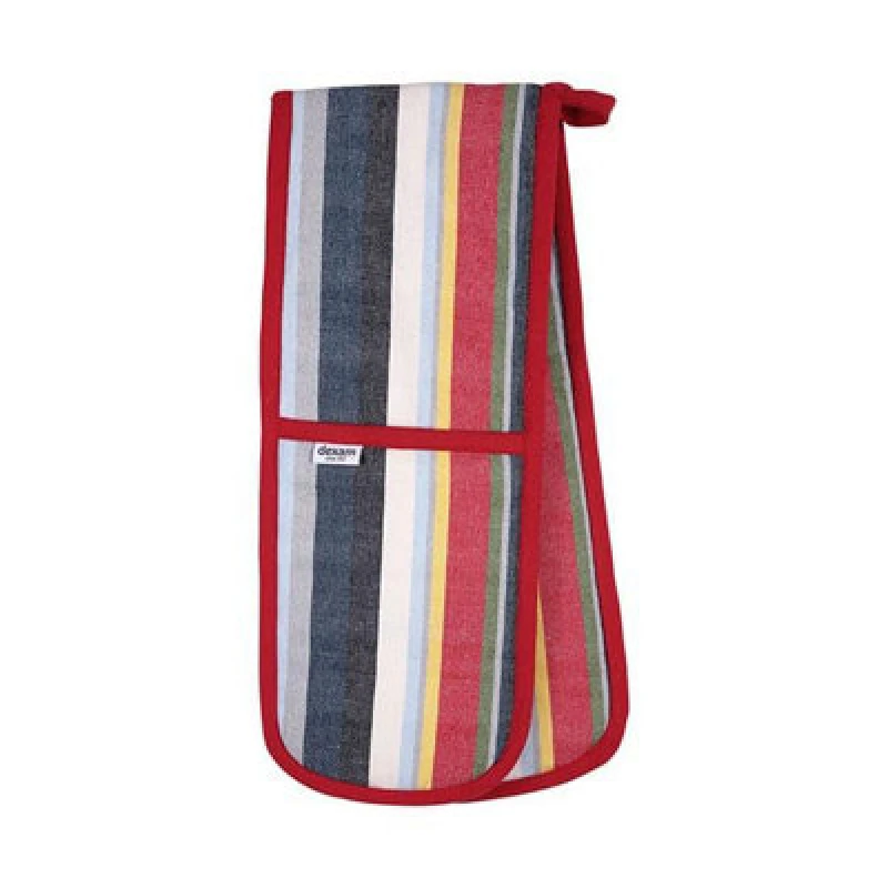 Image of Dexam Striped Recycled Cotton Double Oven Gloves - Red