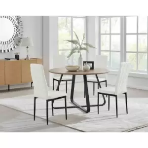 Image of Furniture Box Santorini Brown Round Dining Table and 4 White Milan Black Leg Chairs