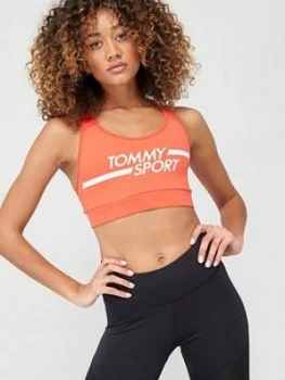 Image of Tommy Hilfiger Mid Support Bra Logo Sports Bra - Coral