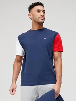 Image of Tommy Jeans Contrast Sleeve T-Shirt - Twilight Navy, Twilight Navy, Size L, Men