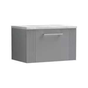 Image of Deco Satin Grey 600mm Wall Hung Single Drawer Vanity Unit with Bellato Grey Laminate Worktop - DPF294LBG - Satin Grey - Nuie