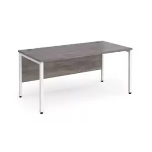 Image of Maestro 25 straight desk 1600mm x 800mm - white bench leg frame and grey oak top
