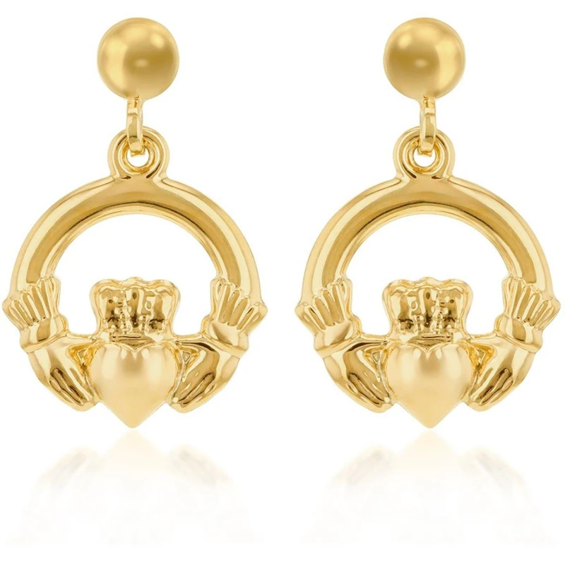 Image of Be You 9ct Gold Claddagh Drop Earrings Yellow Gold female One Size