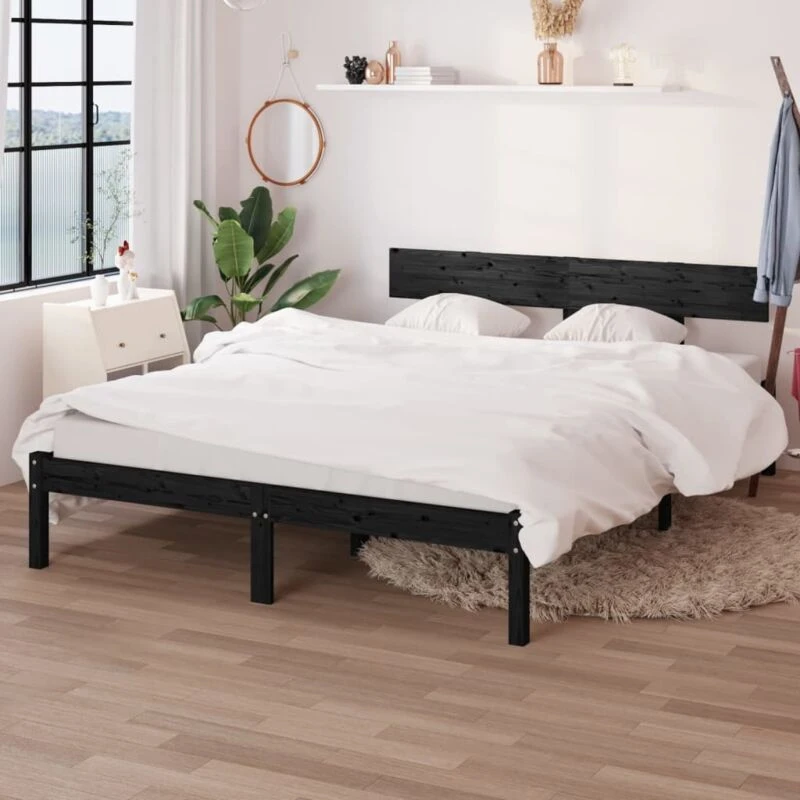 Image of VIDAXL Bed Frame without Mattress Black Solid Wood 140x190cm Vidaxl 8720286762929