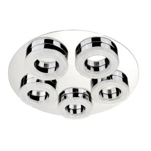 Image of Integrated LED 5 Light Flush Ceiling Light Chrome, White and Glass