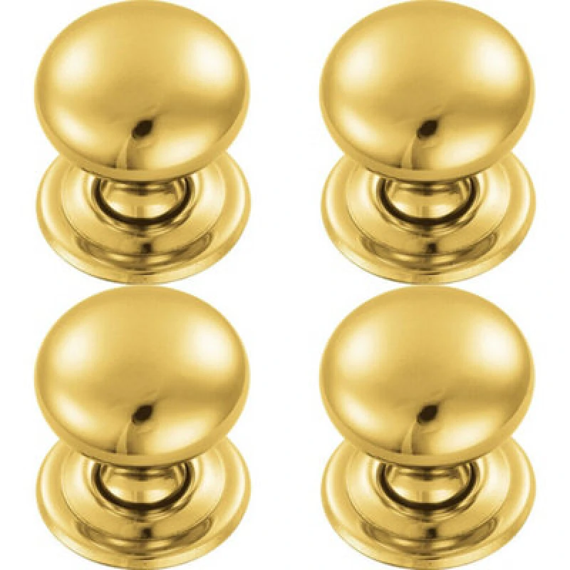 Image of Loops 4x Round Victorian Cupboard Door Knob 32mm Dia Polished Brass Cabinet Handle Metallics unisex