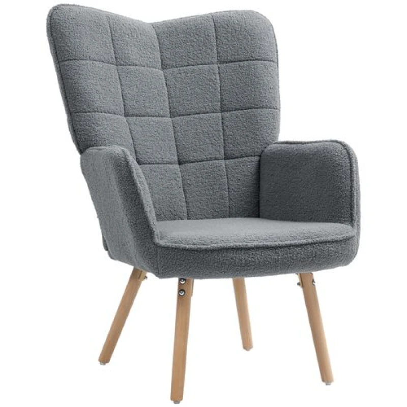 Image of HOMCOM Upholstered Tufted Wingback Armchair with Seat Padding, Dark Grey Dark Grey