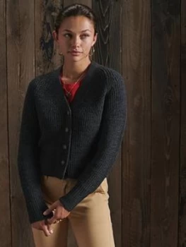 Image of Superdry Jessica V-neck Cardigan, Dark Grey, Size 6, Women