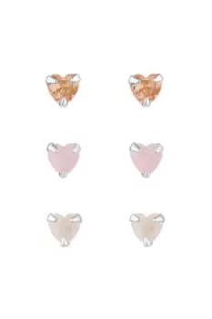 Image of Sterling Silver 925 Cubic Zirconia Pink Hearts Earrings - Pack of 3