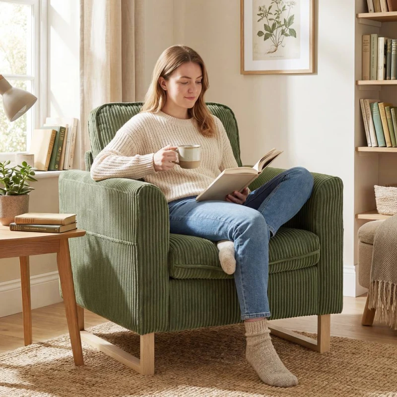 Image of HOMCOM Armchair with Metal Legs & Spring Dark Green Dark Green Unisex Armchair