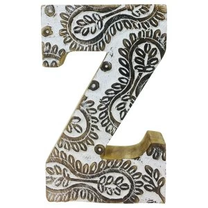 Image of Letter Z Hand Carved Wooden White Flower