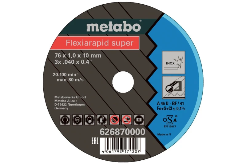 Image of METABO 626870000 Cutting Disc, angle grinder RPM to: 201001/min, Ø: 76mm, Thickness: 1mm Cutting Disc,angle grinder (4718)