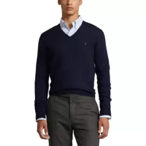 Image of Pony Player Jumper with Embroidered Logo and V-Neck in Merino Wool