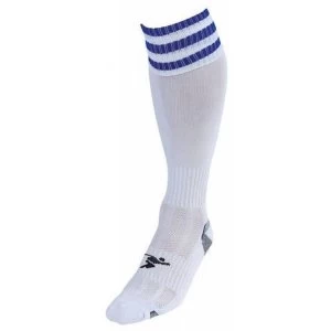 Image of Precision 3 Stripe Pro Football Socks Junior UK size 12-2 White/Royal