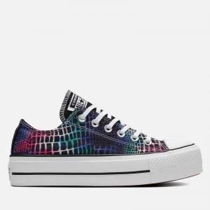 Image of Converse Womens Chuck Taylor All Star Digital Daze Lift Ox Trainers - Black/Hyper Pink/White - UK 4