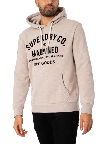 Image of Superdry Workwear Flock Graphic Pullover Hoodie Lavin Beige Marl M
