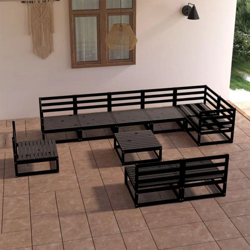 Image of VIDAXL 10 Piece Garden Lounge Set Black Solid Pinewood Vidaxl 8720286467466