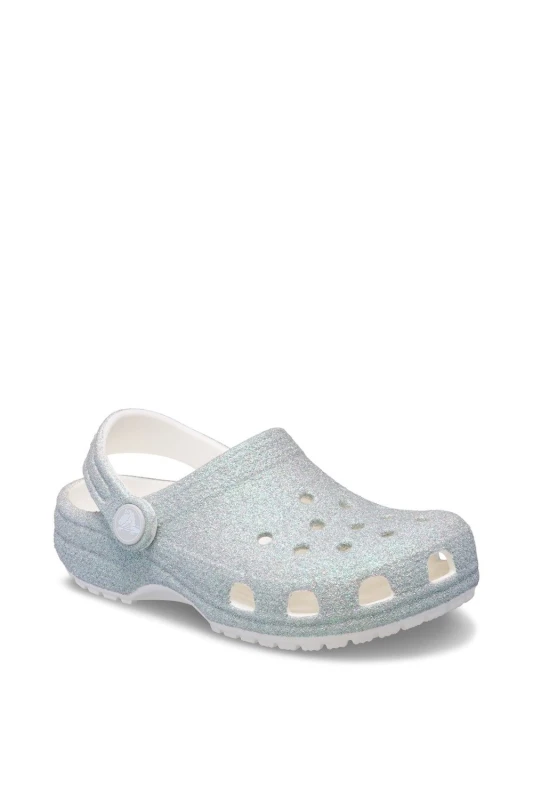 Image of Crocs Classic Glitter Clog in White Size: 3 White Unisex 3
