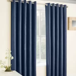Image of Enhanced Living Vogue Embossed Textured Thermal Blackout Eyelet Curtains, Navy, 90 x 54 Inch