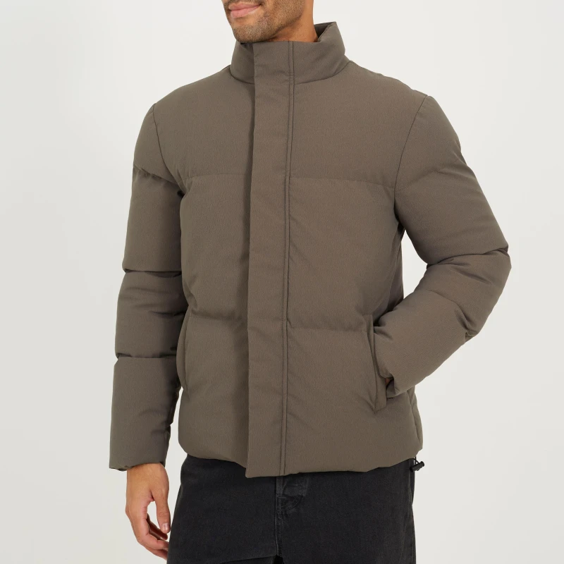 Image of Brave Soul Brave Soul Men Funnel Neck Padded Jacket in Taupe Size: Small Taupe S Male 5063487241118