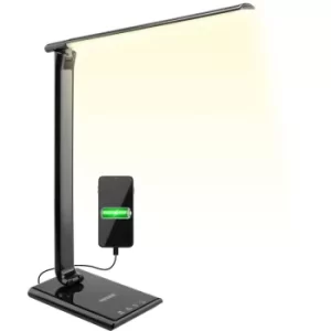 Image of LED Desk Lamp 3 Light Colours 5 Brightness Light Levels Touch USB Charging Port Dimmable Table Office Bedside Reading Lamp Black