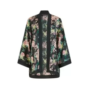 Image of Mela London Black Floral Satin Kimono - Black