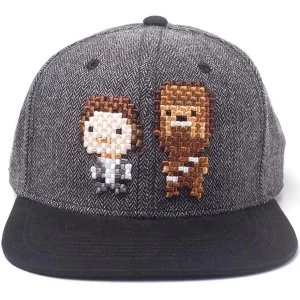 Image of Star Wars - Embroidered Han Solo & Chewbacca Pixel Unisex Dual Pop-Lock Fitting Strap Cap - Grey