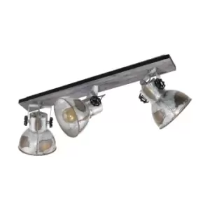 Image of Adjustable 3 Bulb Ceiling Spotlight Wood & Raw Industrial Steel Shade 40W E27