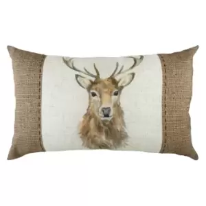 Image of Hessian Stag Rectangular Cushion White